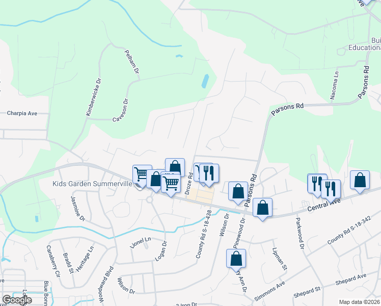 map of restaurants, bars, coffee shops, grocery stores, and more near 3017 Rampart Road in Summerville