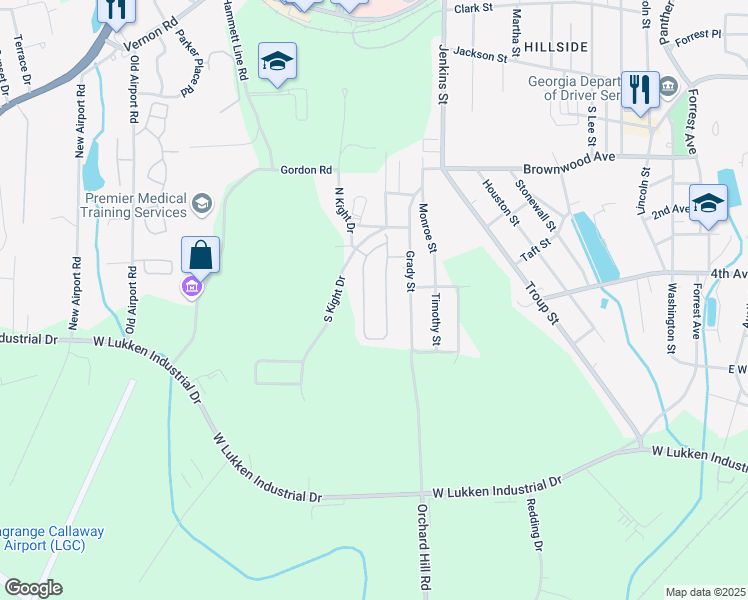 map of restaurants, bars, coffee shops, grocery stores, and more near 141 Laurel Ridge Avenue E in LaGrange