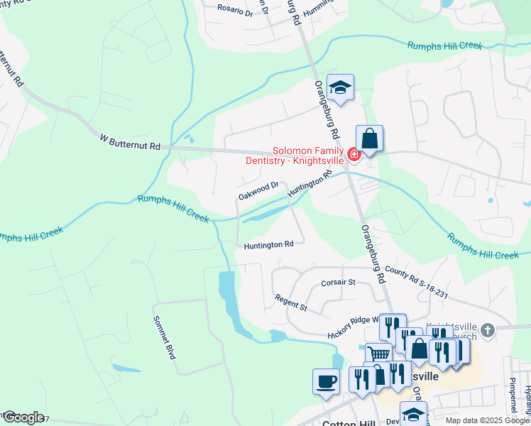 map of restaurants, bars, coffee shops, grocery stores, and more near 209 Oakwood Drive in Summerville