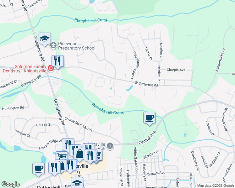 map of restaurants, bars, coffee shops, grocery stores, and more near 180 Longdale Drive in Summerville