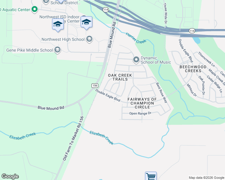 map of restaurants, bars, coffee shops, grocery stores, and more near 15704 Prairie Grass Lane in Fort Worth