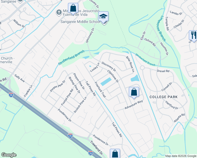 map of restaurants, bars, coffee shops, grocery stores, and more near 1054 Friartuck Trail in Ladson