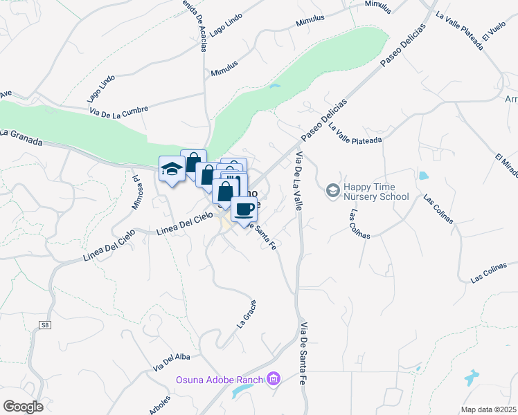 map of restaurants, bars, coffee shops, grocery stores, and more near 6134 Paseo Arbolado in Rancho Santa Fe