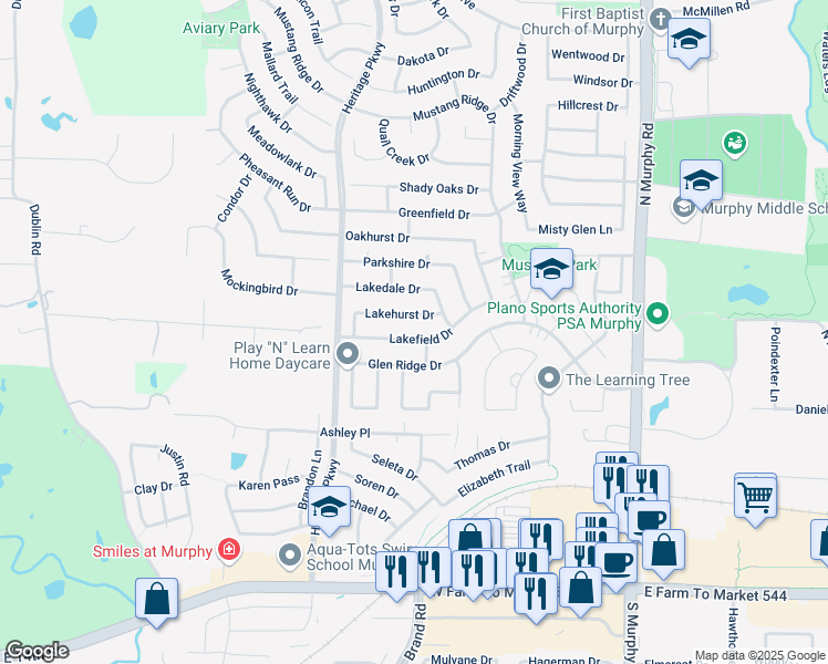 map of restaurants, bars, coffee shops, grocery stores, and more near 414 Lakefield Drive in Murphy