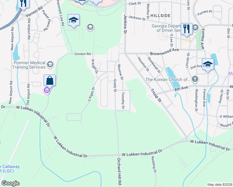 map of restaurants, bars, coffee shops, grocery stores, and more near 118 Timothy Street in LaGrange