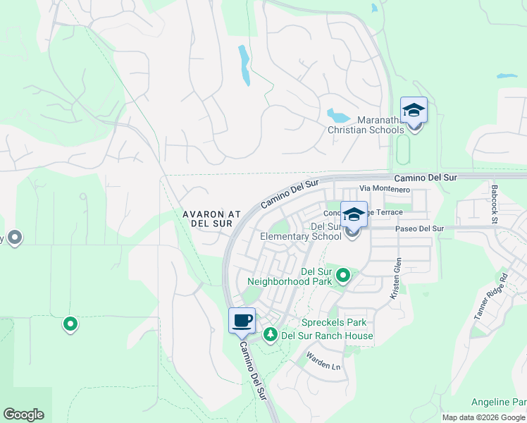 map of restaurants, bars, coffee shops, grocery stores, and more near 15628 New Park Terrace in San Diego