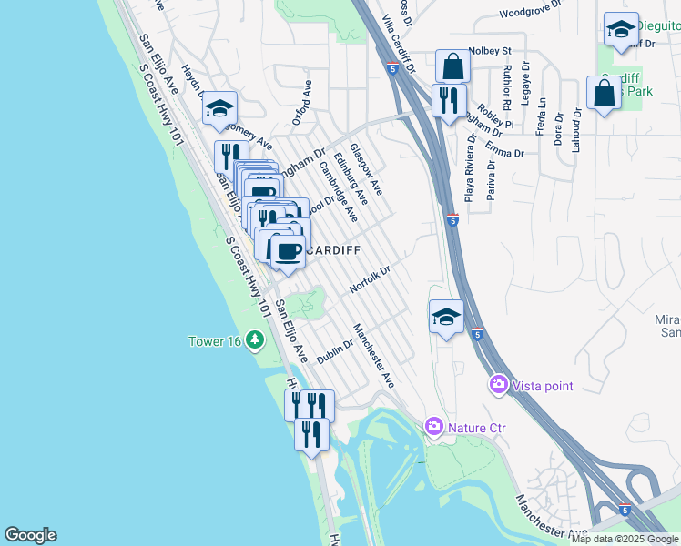 map of restaurants, bars, coffee shops, grocery stores, and more near 2252 Montgomery Avenue in Encinitas