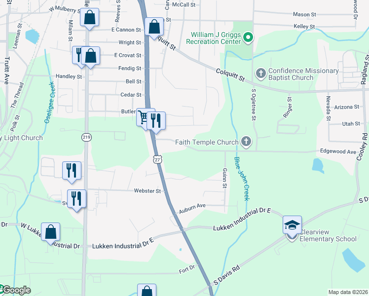map of restaurants, bars, coffee shops, grocery stores, and more near 136 Edgewood Avenue in LaGrange