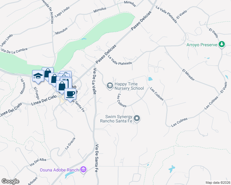 map of restaurants, bars, coffee shops, grocery stores, and more near 6345 Las Colinas in Rancho Santa Fe