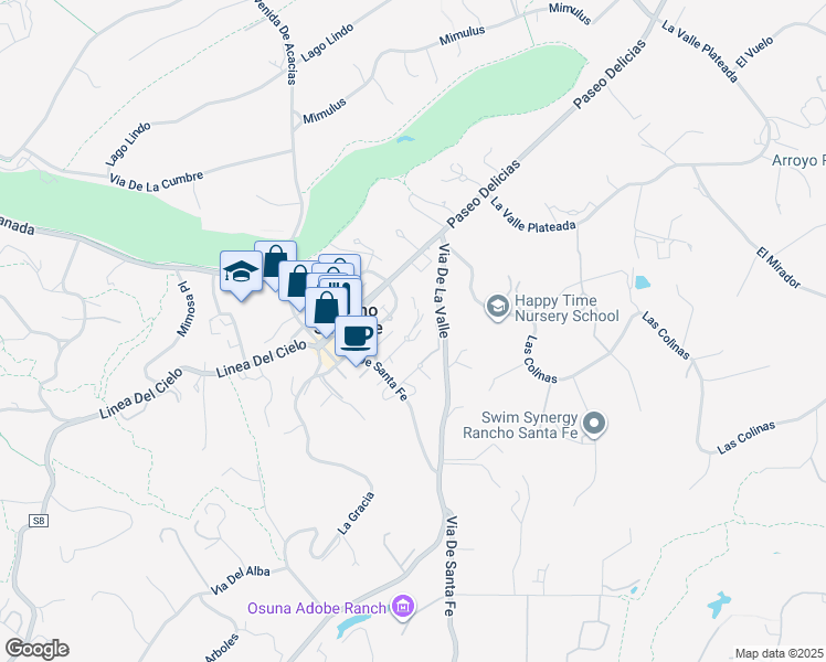 map of restaurants, bars, coffee shops, grocery stores, and more near 6169 Paseo Arbolado in Rancho Santa Fe
