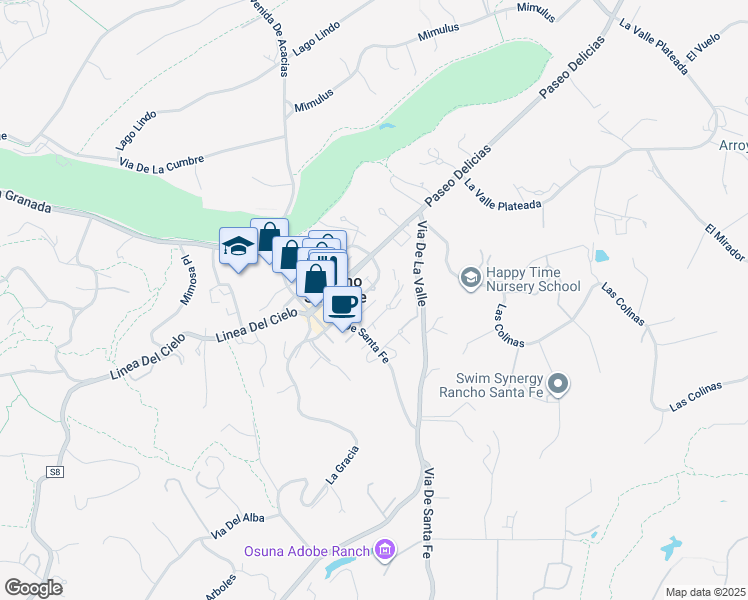map of restaurants, bars, coffee shops, grocery stores, and more near 6129 La Flecha in Rancho Santa Fe