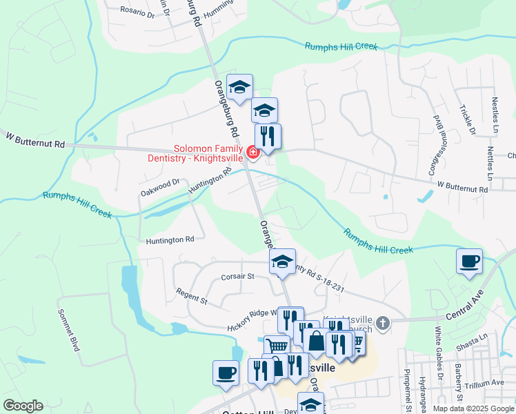 map of restaurants, bars, coffee shops, grocery stores, and more near 1063 Orangeburg Road in Summerville