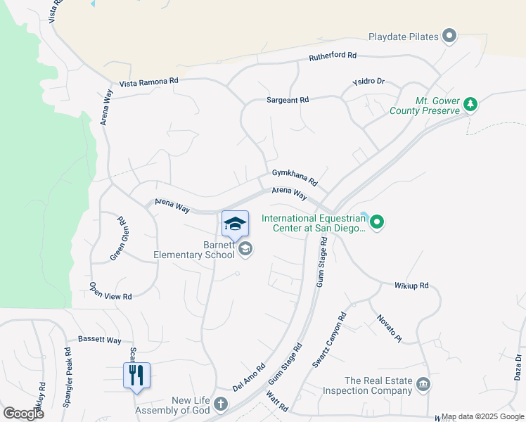 map of restaurants, bars, coffee shops, grocery stores, and more near 24201 Cerro Vista Way in Ramona
