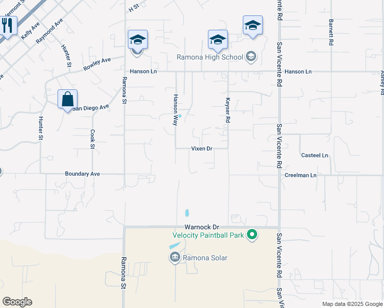 map of restaurants, bars, coffee shops, grocery stores, and more near 1320 Darcy Lane in Ramona
