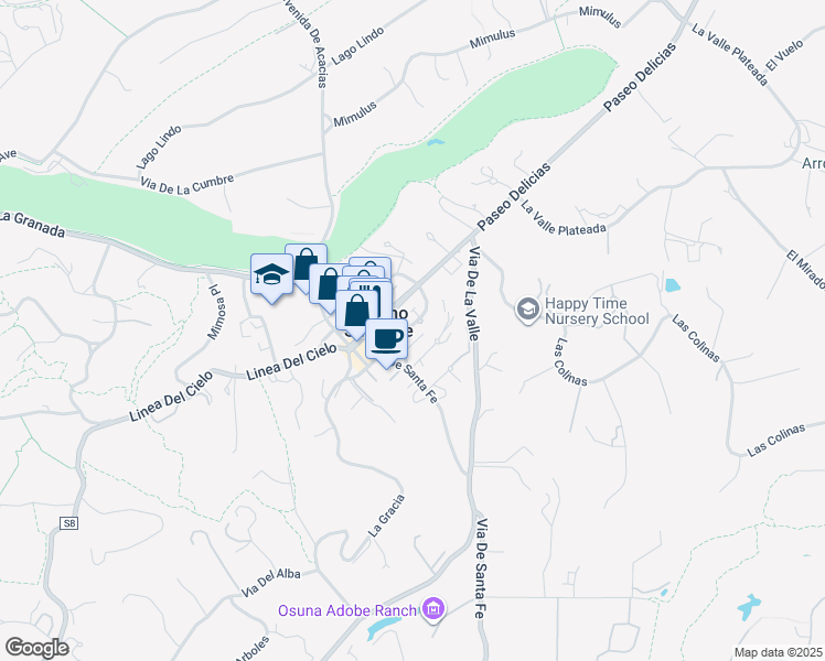 map of restaurants, bars, coffee shops, grocery stores, and more near 6121 La Flecha in Rancho Santa Fe