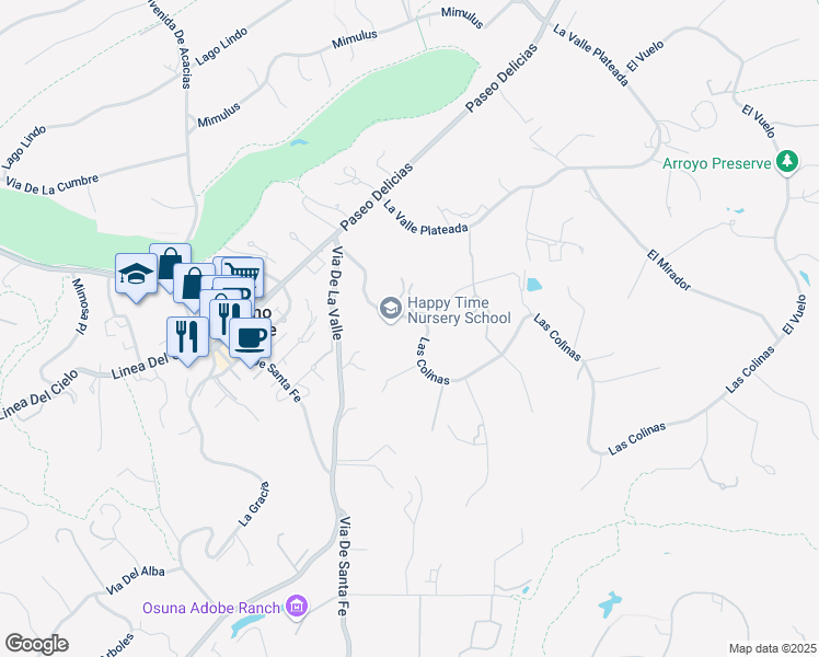 map of restaurants, bars, coffee shops, grocery stores, and more near 6347 Las Colinas in Rancho Santa Fe