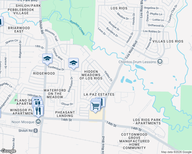 map of restaurants, bars, coffee shops, grocery stores, and more near 3932 Coronado Drive in Plano