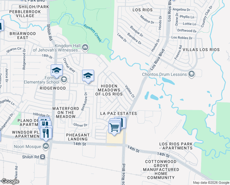 map of restaurants, bars, coffee shops, grocery stores, and more near 3932 Coronado Drive in Plano
