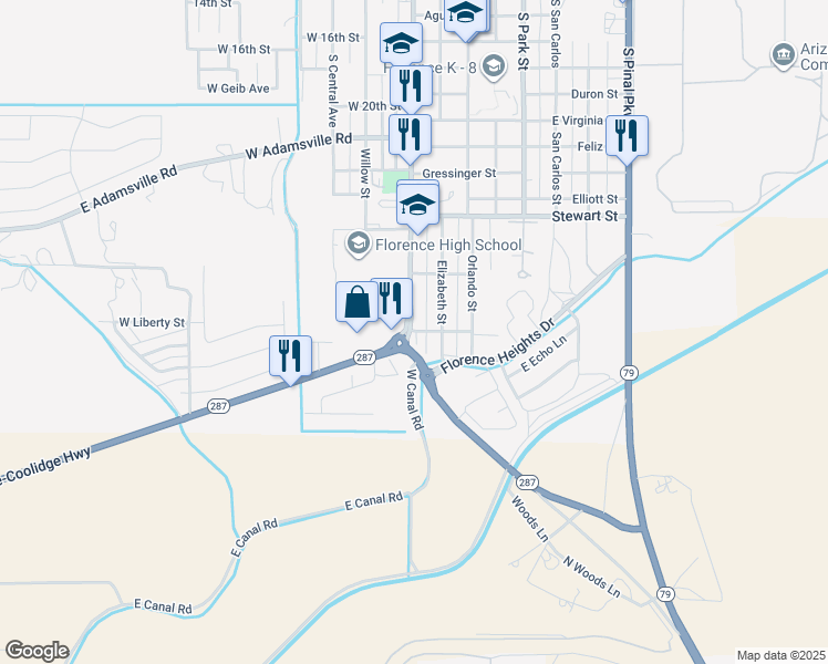 map of restaurants, bars, coffee shops, grocery stores, and more near 2010 South Main Street in Florence