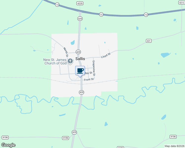 map of restaurants, bars, coffee shops, grocery stores, and more near Grapevine Street in Sallis