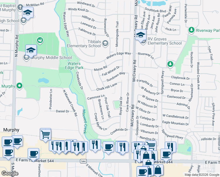 map of restaurants, bars, coffee shops, grocery stores, and more near 430 Teagarden Court in Murphy
