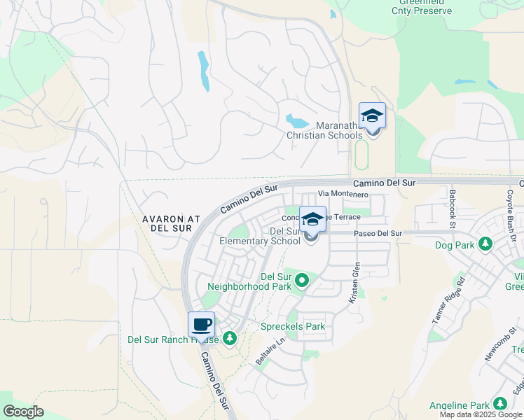 map of restaurants, bars, coffee shops, grocery stores, and more near 15678 New Park Terrace in San Diego
