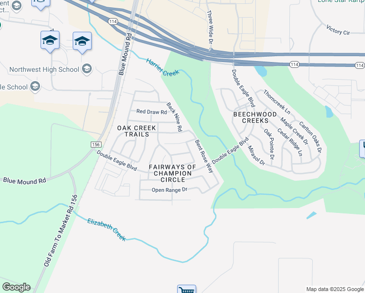 map of restaurants, bars, coffee shops, grocery stores, and more near 2536 Boot Hill Lane in Fort Worth