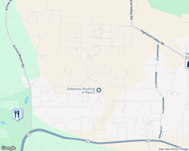 map of restaurants, bars, coffee shops, grocery stores, and more near 17770 Jessie James Lane in Ramona