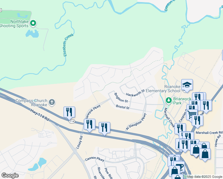 map of restaurants, bars, coffee shops, grocery stores, and more near 1009 Brighton Street in Roanoke