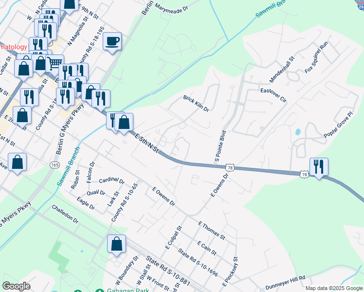 map of restaurants, bars, coffee shops, grocery stores, and more near 400 Diana Court in Summerville