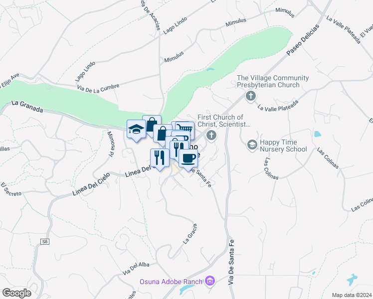 map of restaurants, bars, coffee shops, grocery stores, and more near 6122 Paseo Delicias in Rancho Santa Fe