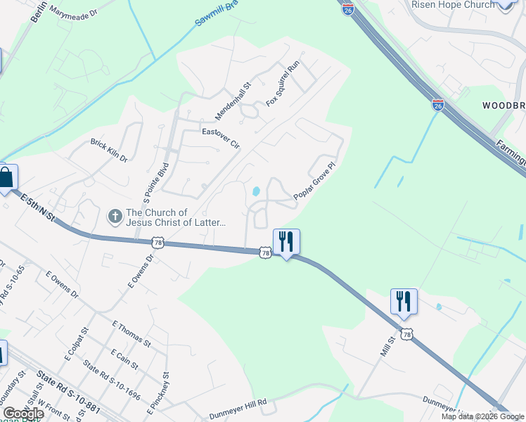 map of restaurants, bars, coffee shops, grocery stores, and more near 100 Yellow Hawthorn Circle in Summerville
