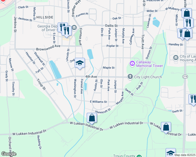 map of restaurants, bars, coffee shops, grocery stores, and more near 903 4th Avenue in LaGrange