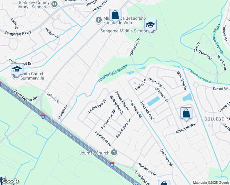 map of restaurants, bars, coffee shops, grocery stores, and more near 1333 Pinyon Pine Drive in Ladson