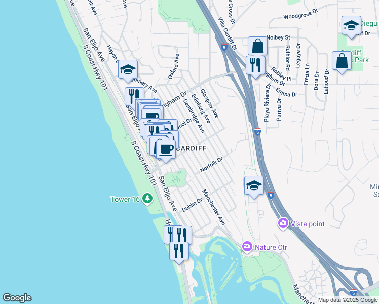 map of restaurants, bars, coffee shops, grocery stores, and more near 2210 Montgomery Avenue in Encinitas