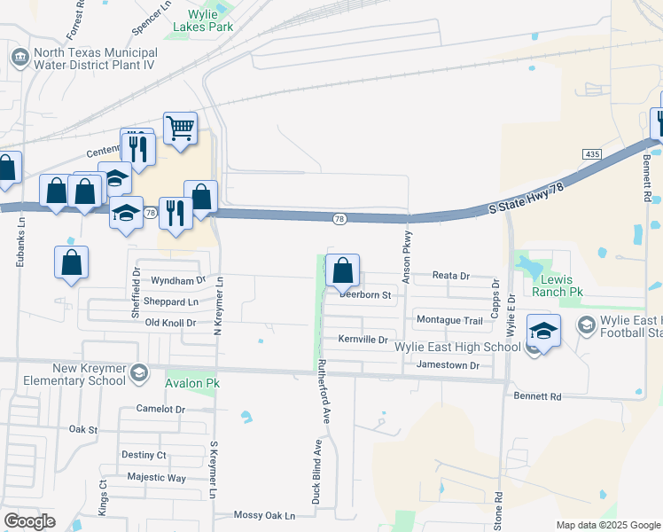 map of restaurants, bars, coffee shops, grocery stores, and more near 2703 Bissell Way in Wylie