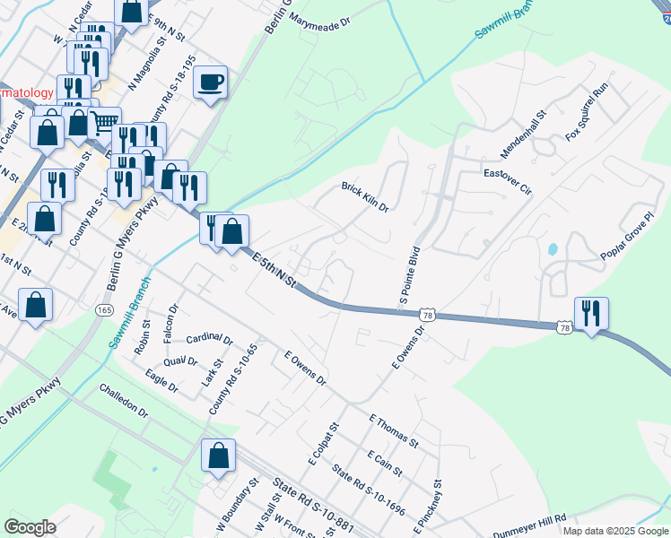 map of restaurants, bars, coffee shops, grocery stores, and more near 400 Diana Court in Summerville