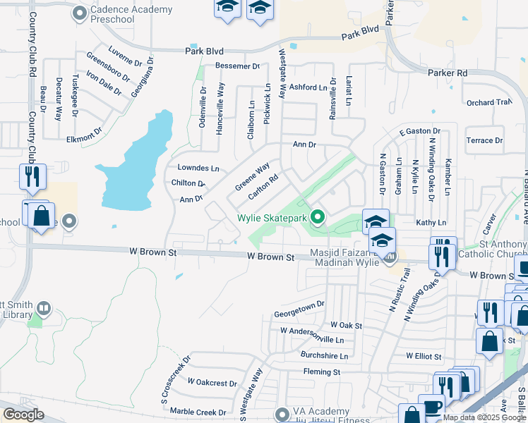 map of restaurants, bars, coffee shops, grocery stores, and more near 902 Chickesaw Lane in Wylie