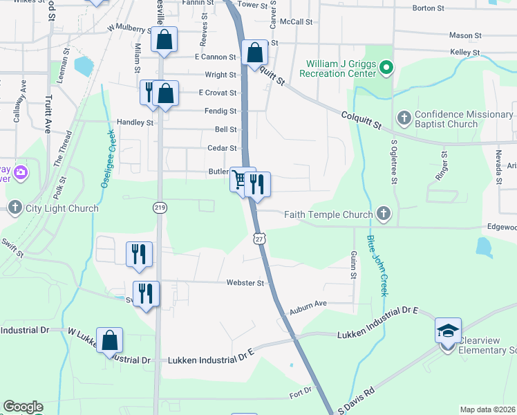 map of restaurants, bars, coffee shops, grocery stores, and more near 1313 Hamilton Road in LaGrange