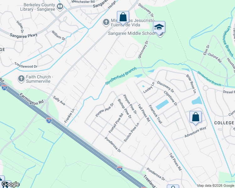 map of restaurants, bars, coffee shops, grocery stores, and more near 1333 Pinyon Pine Drive in Ladson