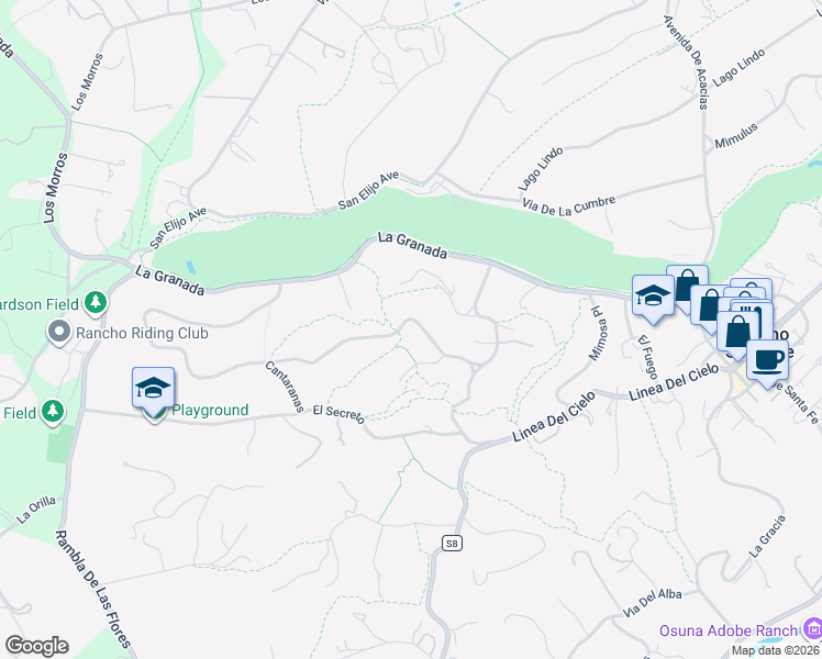 map of restaurants, bars, coffee shops, grocery stores, and more near 5499 Avenida Maravillas in Rancho Santa Fe