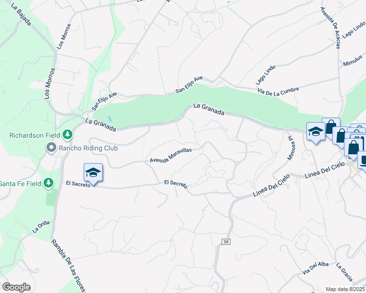map of restaurants, bars, coffee shops, grocery stores, and more near 5458 Avenida Maravillas in Rancho Santa Fe