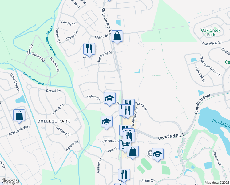map of restaurants, bars, coffee shops, grocery stores, and more near 1385 South University Drive in Ladson
