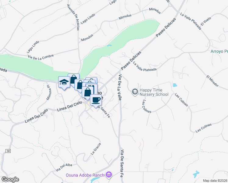map of restaurants, bars, coffee shops, grocery stores, and more near 6173 Paseo Arbolado in Rancho Santa Fe