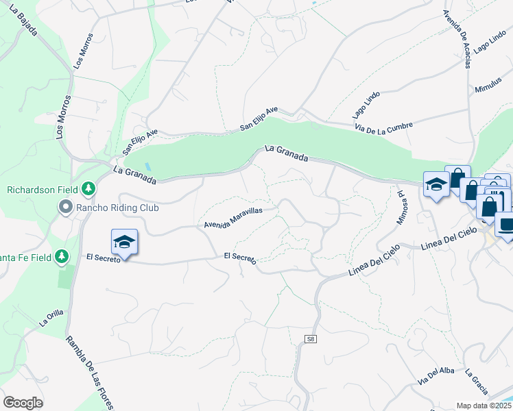 map of restaurants, bars, coffee shops, grocery stores, and more near 5458 Avenida Maravillas in Rancho Santa Fe