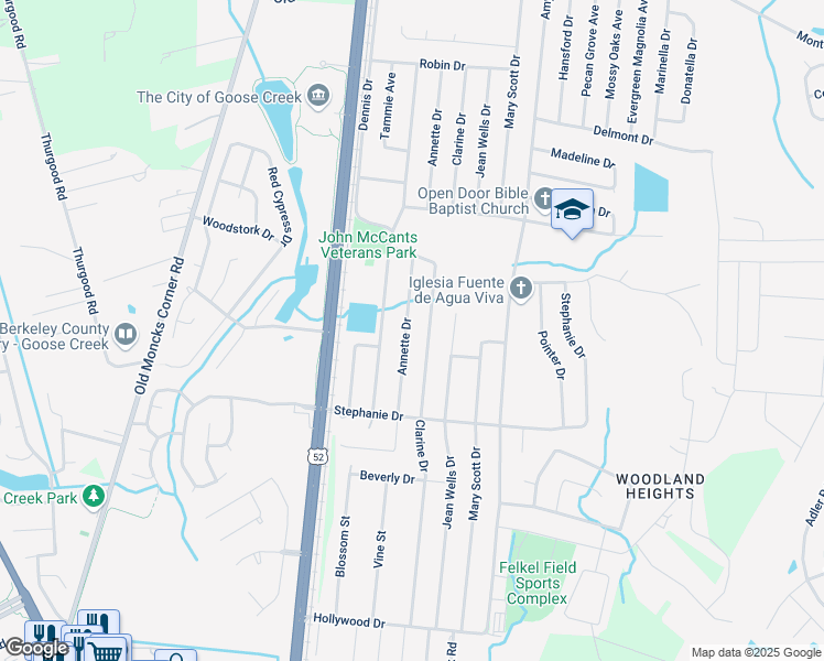 map of restaurants, bars, coffee shops, grocery stores, and more near 326 Annette Drive in Goose Creek
