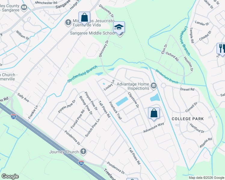 map of restaurants, bars, coffee shops, grocery stores, and more near 4010 Broken Arrow Drive in Ladson