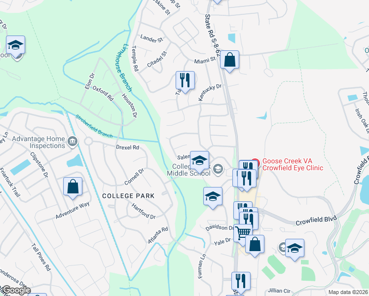 map of restaurants, bars, coffee shops, grocery stores, and more near 408 Marquette Lane in Ladson