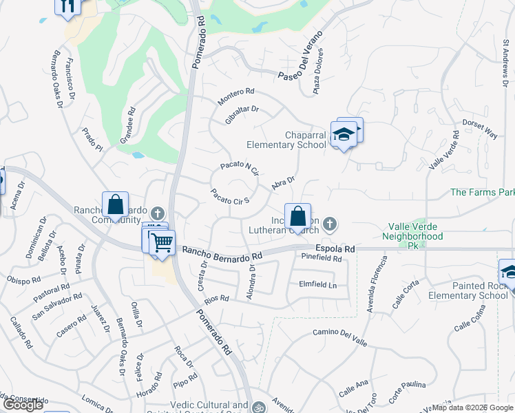 map of restaurants, bars, coffee shops, grocery stores, and more near 12762 Abra Drive in San Diego