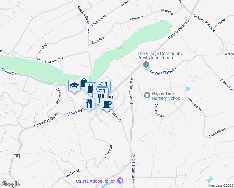 map of restaurants, bars, coffee shops, grocery stores, and more near 6156 La Flecha in Rancho Santa Fe